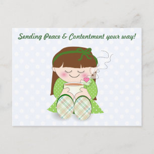 Postal ¡Relájate! Chica kawaii lindo relajado con té/café