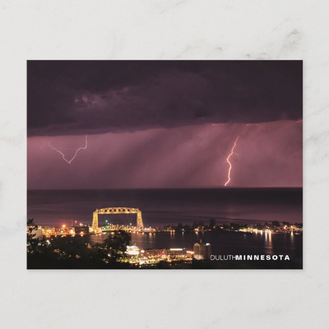 Postal Relámpagos detrás del puente, Duluth Minnesota (Anverso)