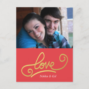 Postal Relieve metalizado de oro falso amor