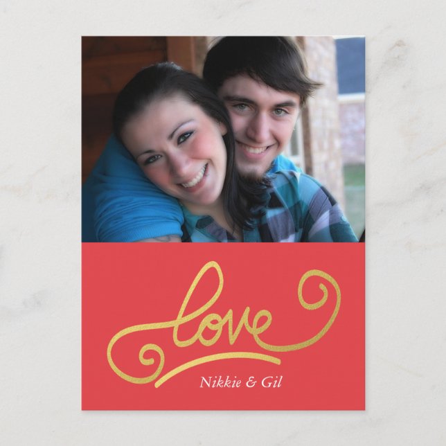 Postal Relieve metalizado de oro falso amor (Anverso)