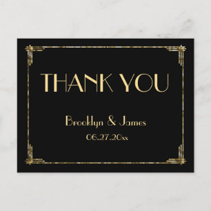 Postal Relieve metalizado dorado Art Deco Boda Gracias Po