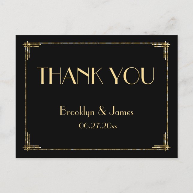 Postal Relieve metalizado dorado Art Deco Boda Gracias Po (Anverso)