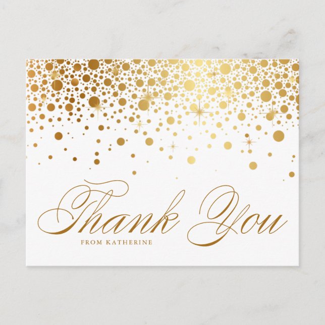 Postal Relieve metalizado dorado Confetti Dots Gracias (Anverso)