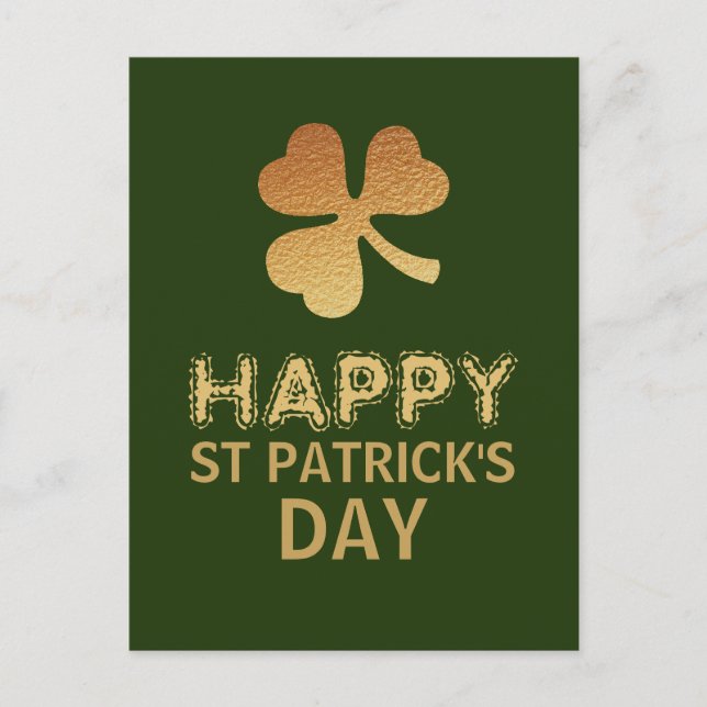 Postal Relieve metalizado dorado Shamrock, Día de San Pat (Anverso)