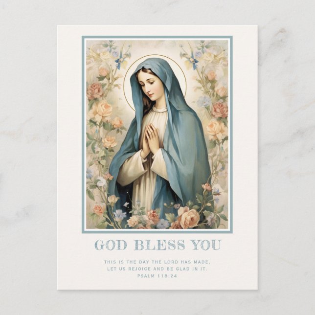 Postal Religiosa Bendita Madre María Floral Católica (Anverso)