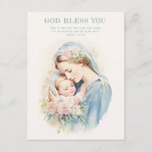 Postal Religiosa Bendita Madre María Niño Jesús Floral