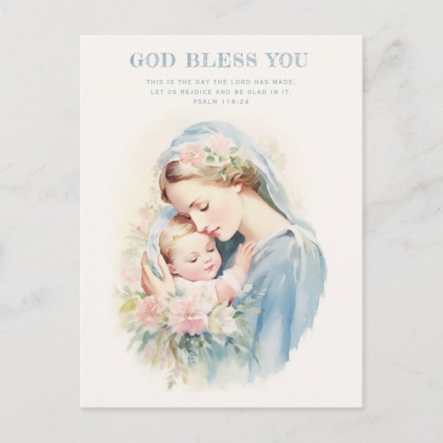 Postal Religiosa Bendita Madre María Niño Jesús Floral (Anverso)