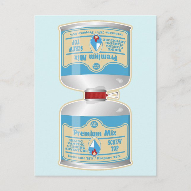 Postal Rellenando botes de gas para cocinas de campamento (Anverso)