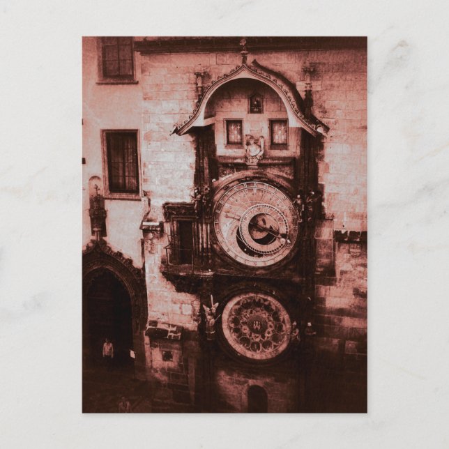 Postal Reloj astronómico rojo (Anverso)