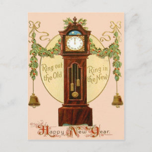 Postal Reloj de Abuelo Holly Muérdago Campana