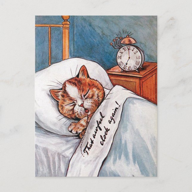 Postal Reloj de alarma ruidoso, Louis Wain (Anverso)