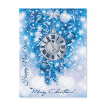 Reloj de Año Nuevo Azul y Feliz Navidad Blanca