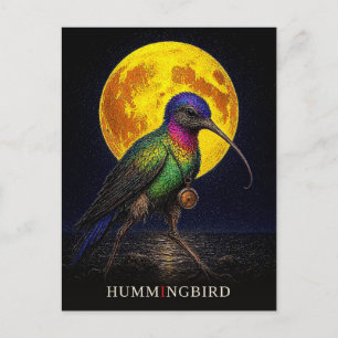 Postal Reloj de bolsillo gótico surrealista de colibrí