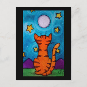 Postal Reloj de gatos de luna llena