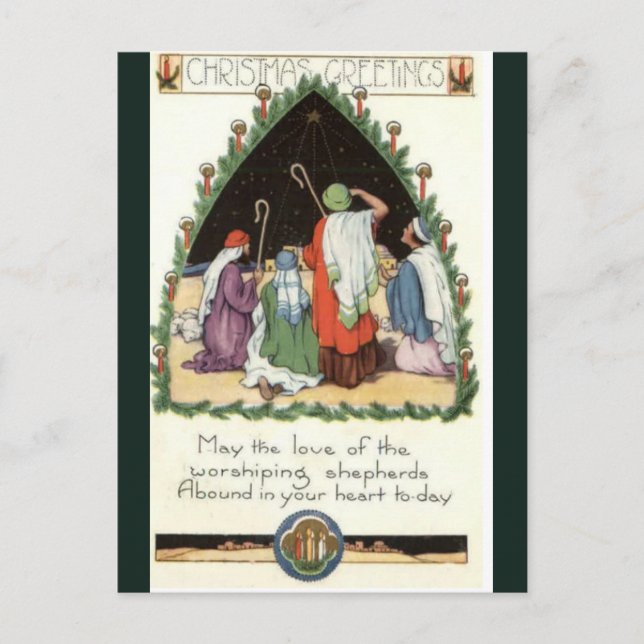 Postal Reloj de pastores vintage en la Navidad de Belén (Anverso)