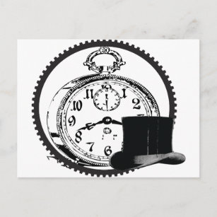 Postal reloj de punta de vapor,engranaje,gorra
