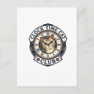 Postal Reloj Hora Gato Gato Gráfico Tee Arte - Reloj Hora
