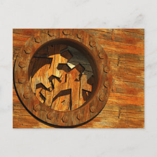Postal relojería de madera