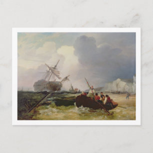 Postal Remando barcos en ayuda de un hombre de guerra