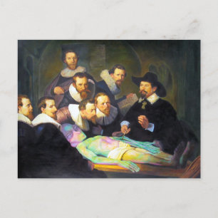 Postal Rembrandt Anatomy Lesson Pintando Con Alien