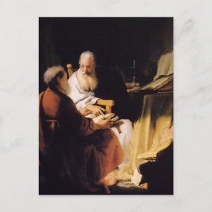 Postal Rembrandt Art Pintando A Dos Viejos Disputando