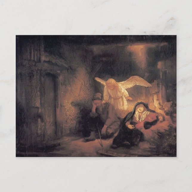 Postal Rembrandt - El sueño de Joseph en estable en Belén (Anverso)