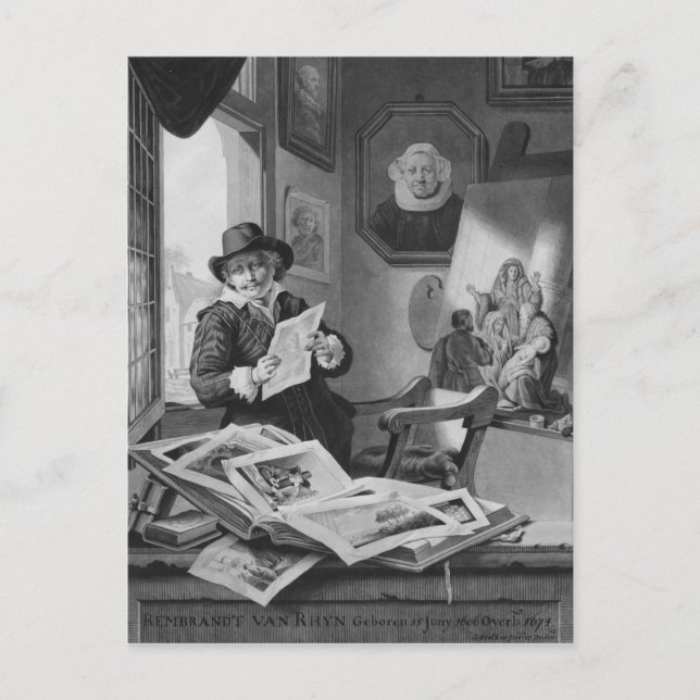 Postal Rembrandt en su estudio (Anverso)