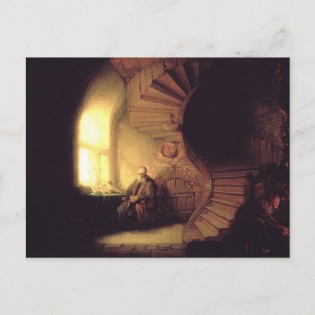 Postal Rembrandt- Filósofo en la meditación (Anverso)