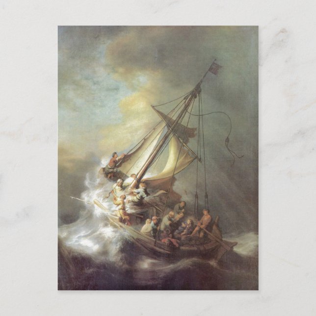 Postal Rembrandt Harmensz. van Rijn Christus im Sturm auf (Anverso)