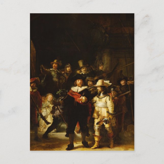 Postal Rembrandt Nightwatch Night Watch Pintura barroca (Anverso)