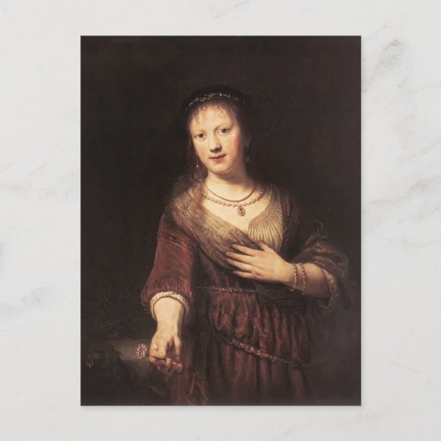 Postal Rembrandt-Saskia con flor roja (Anverso)