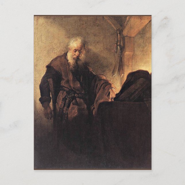 Postal Rembrandt - St. Paul en su escritorio de redacción (Anverso)