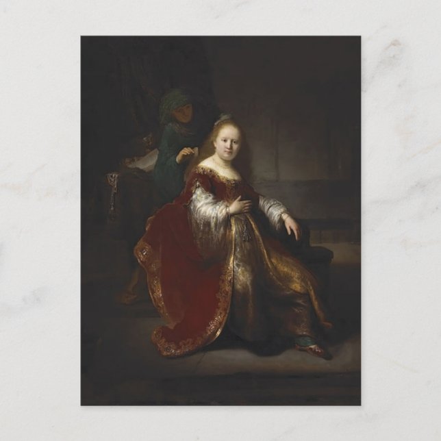 Postal Rembrandt: Una joven en su baño (Anverso)