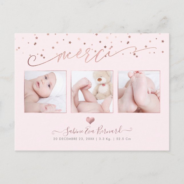 Postal Remercicios de PixDezines Rosa Gold les Étoiles (Anverso)