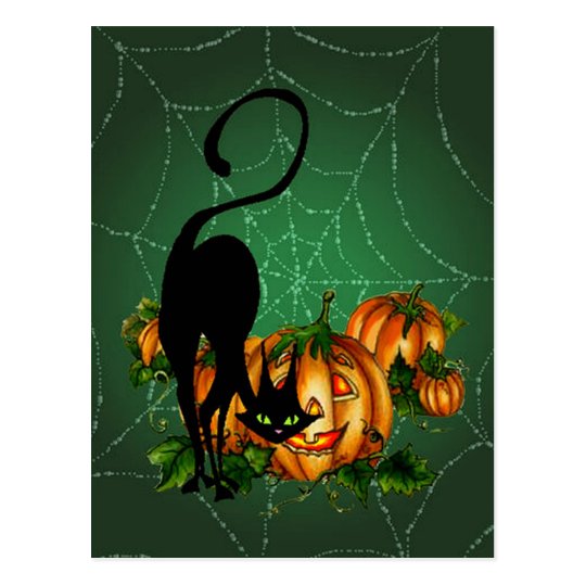 Postal REMIENDO de la CALABAZA, CAT NEGRO y WEB de SHARON