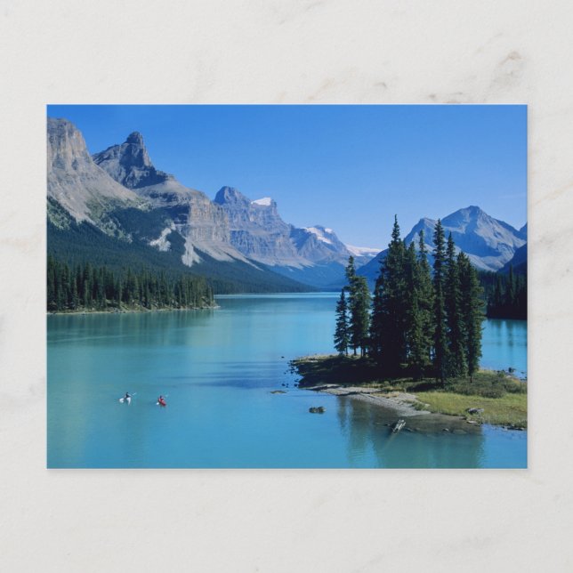 Postal Remo en kayak en el lago Maligne en Spirit Island (Anverso)