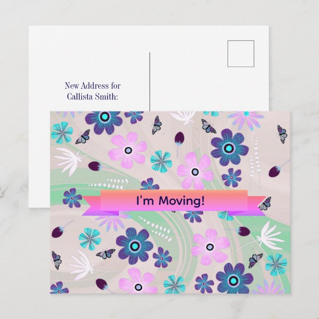 Postal Remolino de Flor y Mariposa de Cambio de Dirección (Anverso / Reverso)