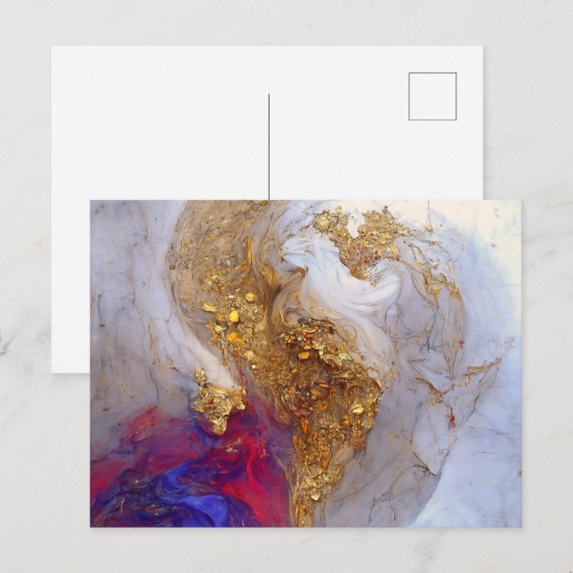 Postal Remolino de mármol blanco con oro líquido (Anverso / Reverso)