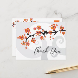 Postal Remolinos de Hibisco Naranja Tropical Boda Agradec