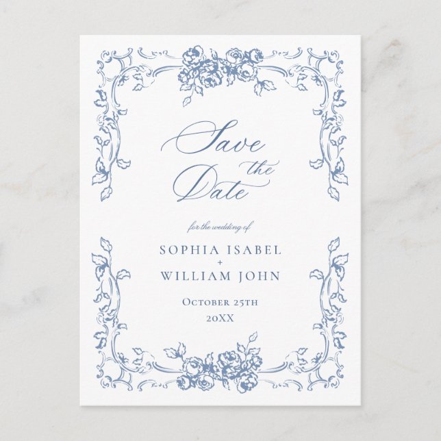 Postal Renacimiento Ornado Floral Boda Save the Date (Anverso)