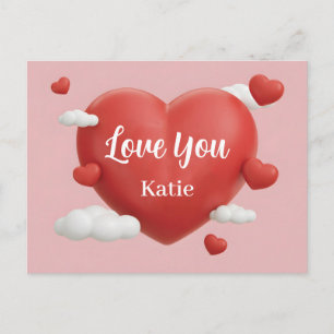 Postal Renderizado 3D de corazón rojo vibrante con nombre