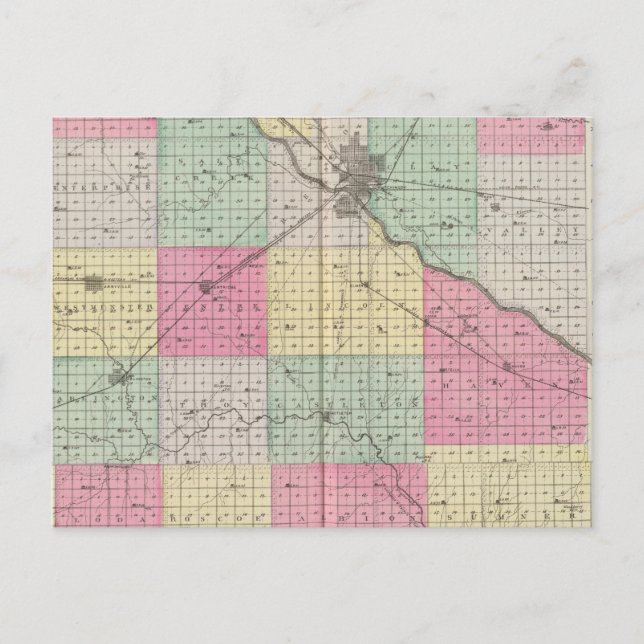 Postal Reno Coand Plevna, Kent, Elmer, Kansas (Anverso)