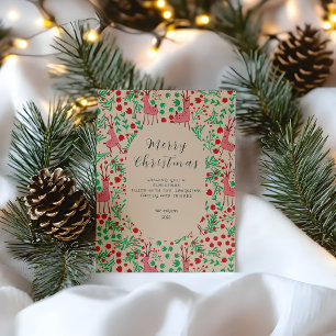 Postal Reno de Navidad Caprichoso Vintage Rosa, Patrón Na