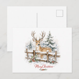 Postal Reno de Navidad en acuarela en la nieve