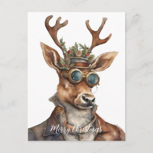 Postal Reno de Navidad Festivo Steampunk (Anverso)