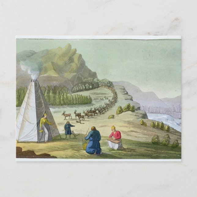 Postal Reno de rebaño, Laponia, plato 47 de Le Costu (Anverso)