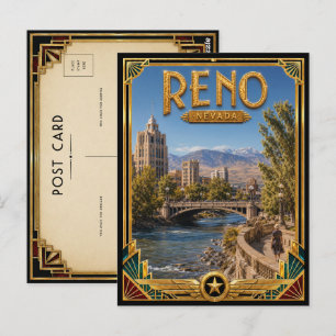 Postal Reno Nevada Arte Deco Vintage Edad de Oro