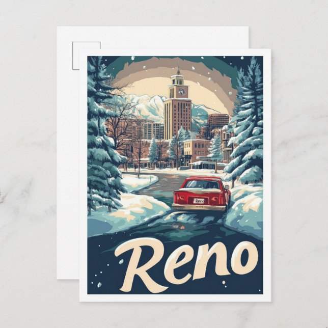 Postal Reno Nevada Estados Unidos Ilustracion de Viajes d (Anverso / Reverso)