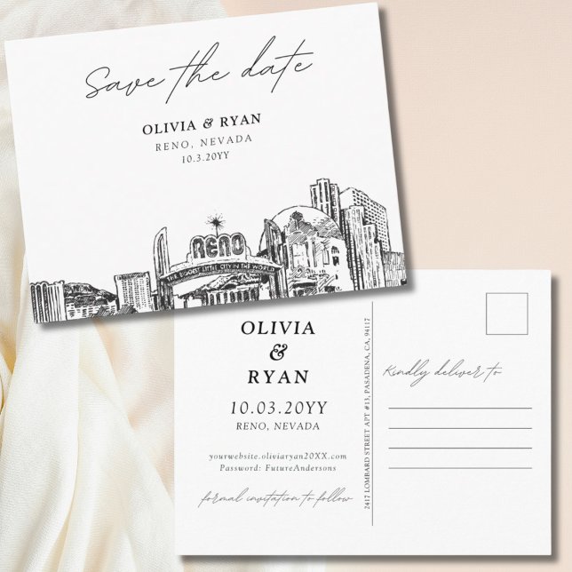 Postal Reno Salva la Fiesta Postcard Elegante boda (Reno Save the Date Postcard Elegant Wedding)