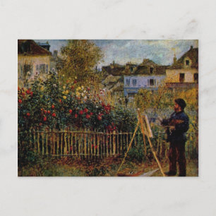 Postal Renoir Claude Monet pintando en su jardín